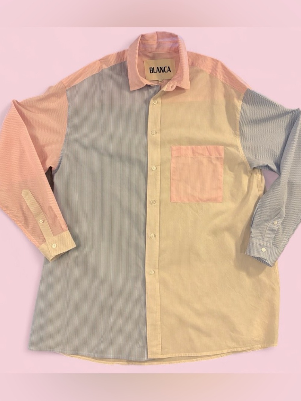 BLANCA Oversized Colorblock Pink, Blue, White Striped Button Up Shirt XS/S